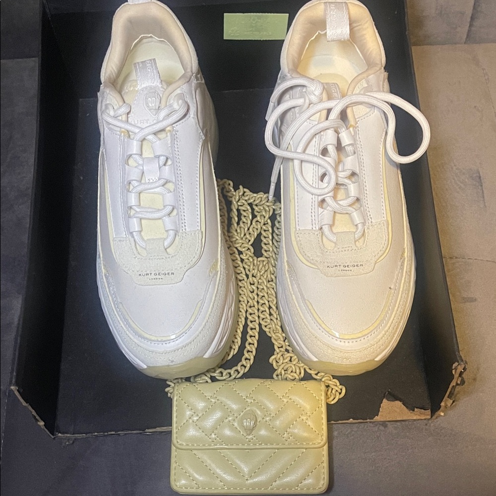 Authentic Kurt Geiger White Sneakers with matching purse